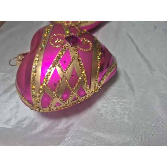 Set Of 2 Vitbis Glass Pink Jeweled Heart Shaped Ornaments Made In Poland - Picture 5 of 16